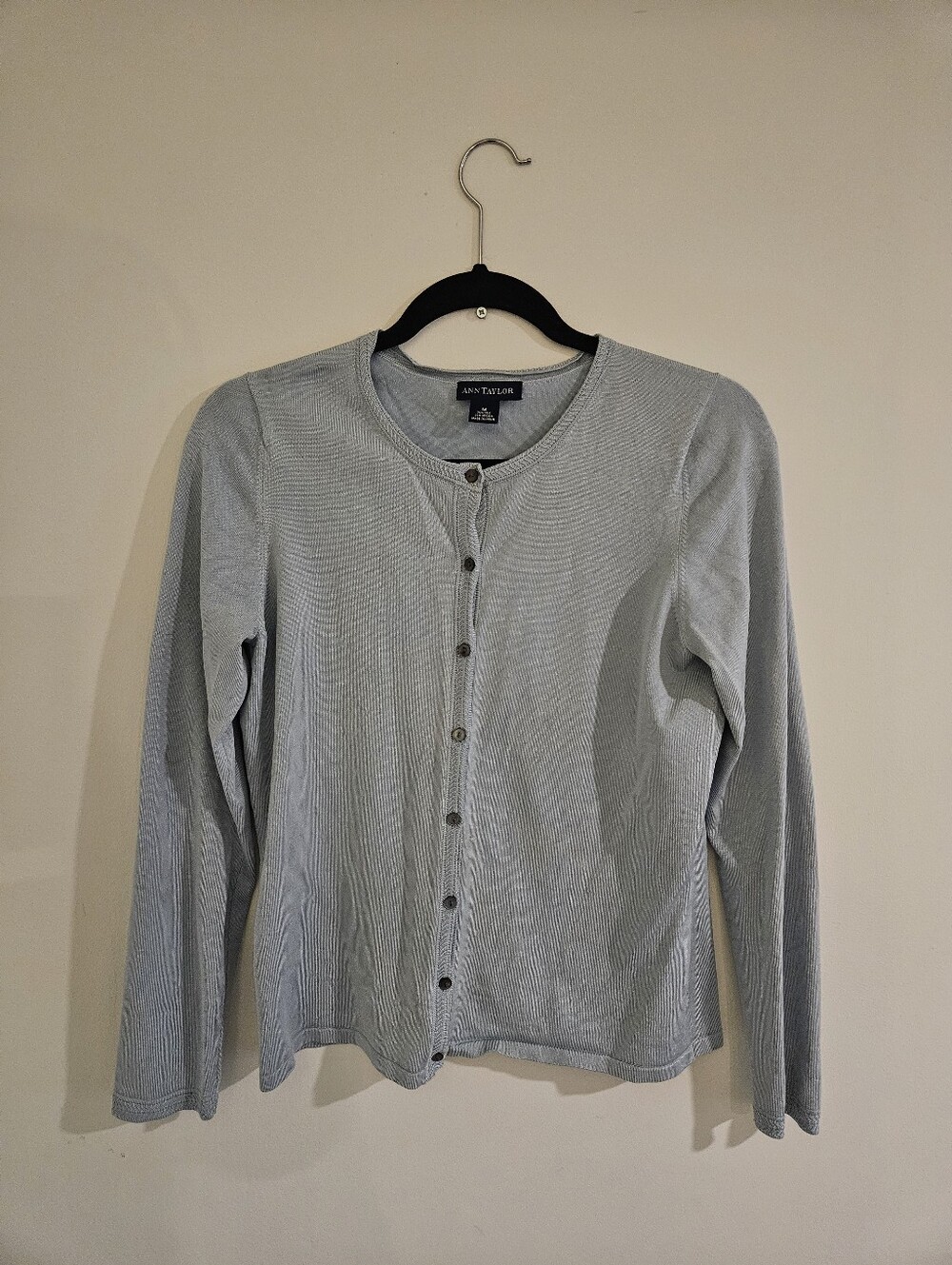 Ann Taylor Light Blue Silk Cardigan, Size Medium